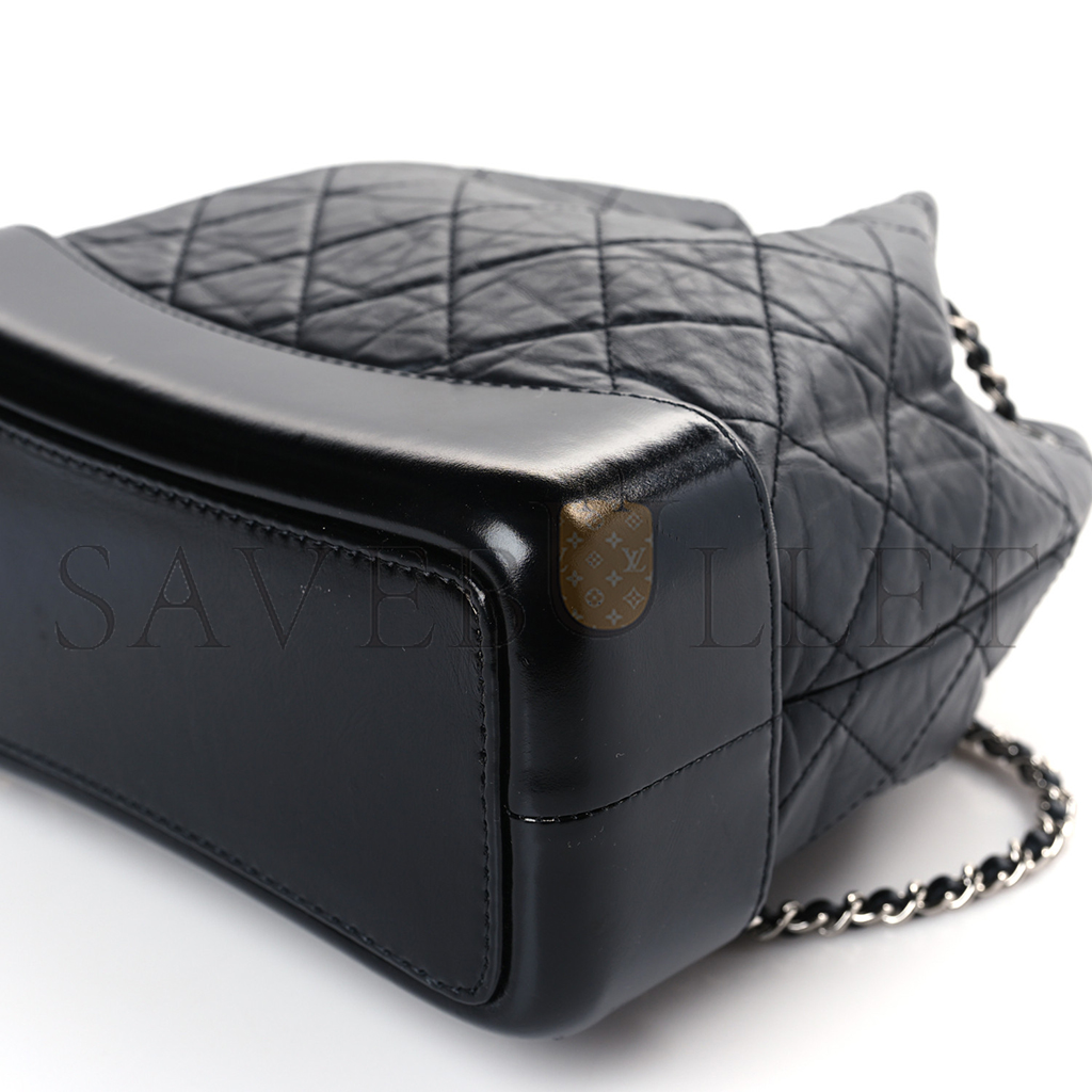 Ch*el master aged calfskin quilted small gabrielle backpack black a94485 (23*22.5*10.5cm)